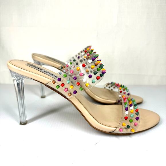 STEVE MADDEN‎ Acrylic Heels Womens 8.5 Bubble Spike Rainbow Pride Rave Party Y2K - Picture 3 of 11